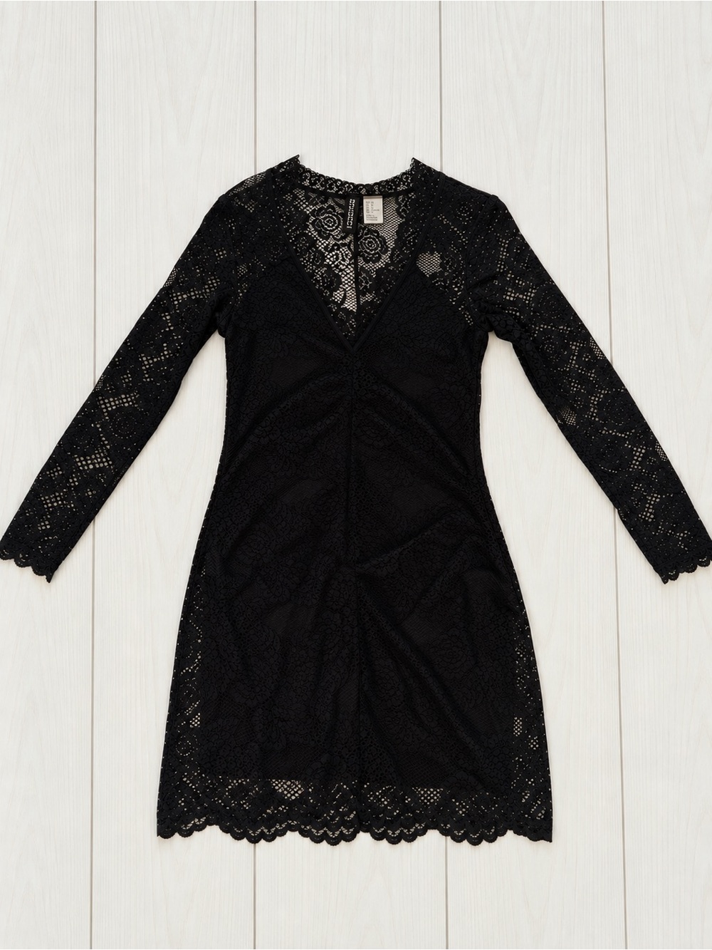 H&M Black Lace Long Sleeve Mini Dress Size 12